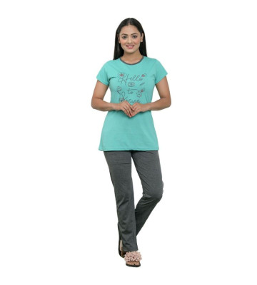 Womens Poly Cotton Printed Night Suit  TShirt